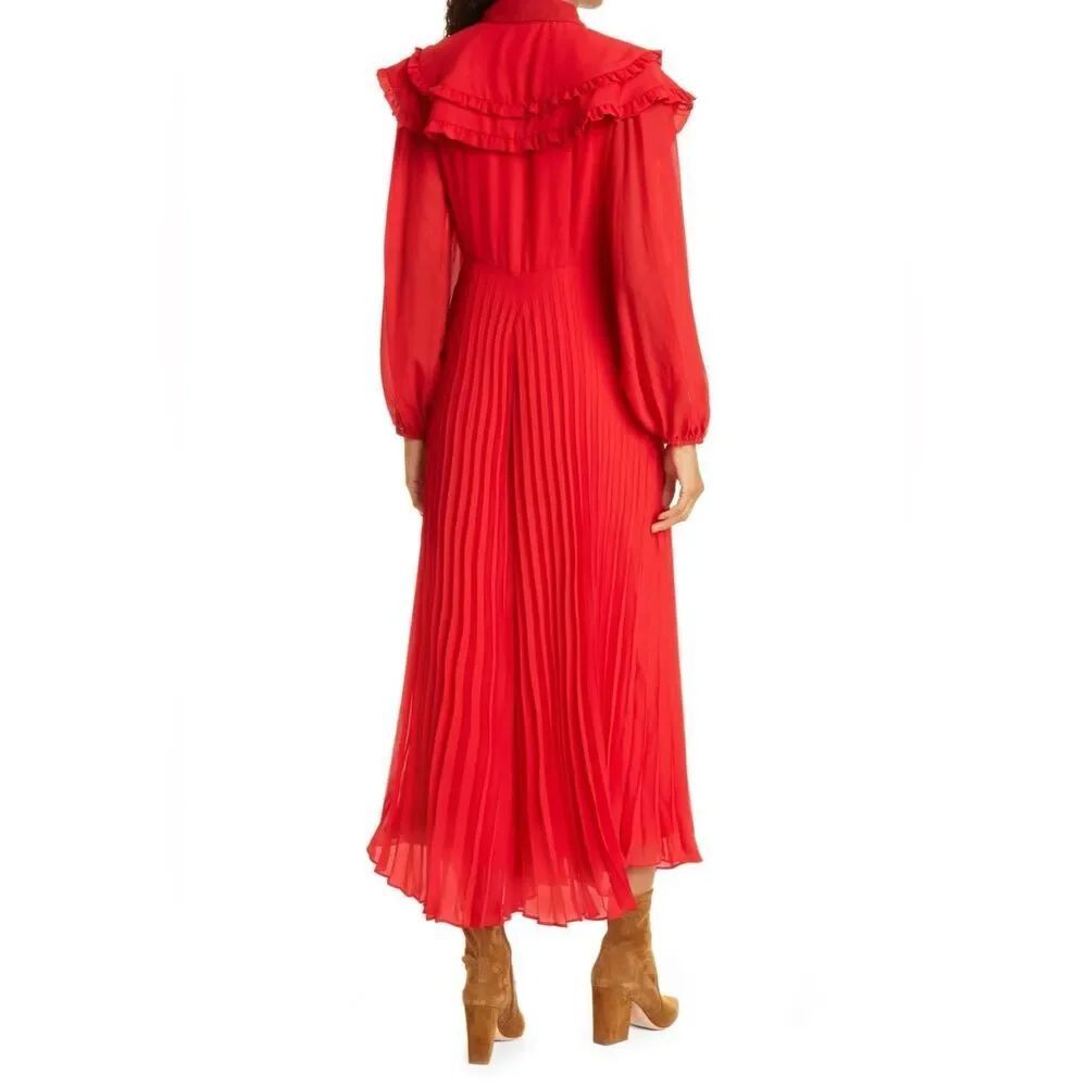 FARM Rio Women's Red Maxi Pleated Jumpsuit Neck Tie Buttons Flowy Sz Medium DM3 - Picture 4 of 16